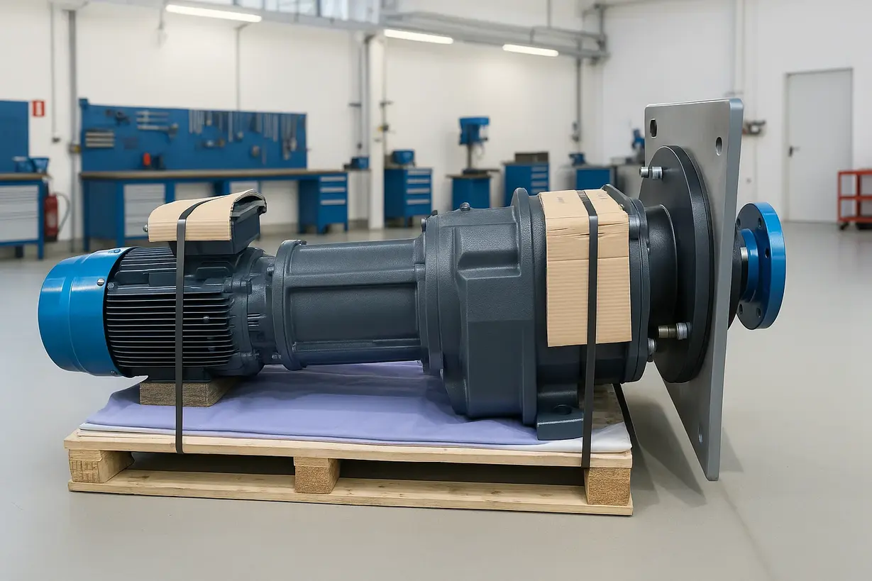 Low speed aerator drive with gearbox and motor for dispatch